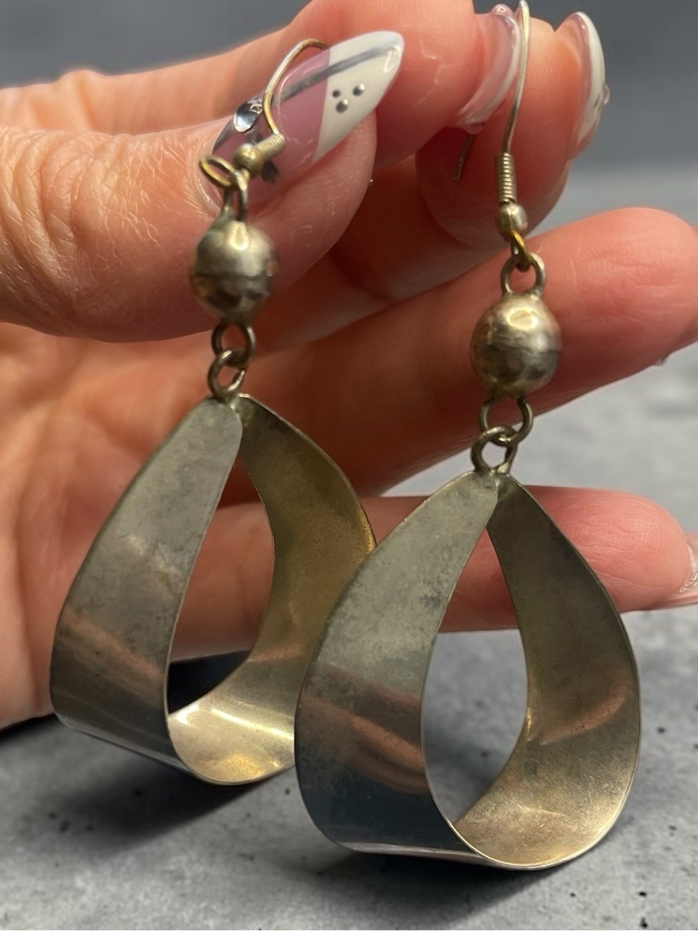 Silver Tone Twisted Ribbon Open Teardrop Statement Dangle Earrings